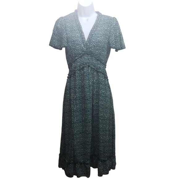 Unbranded Green Abstract Ruffle Midi Dress Women’s S Lightweight Flutter Sleeve - Picture 1 of 11